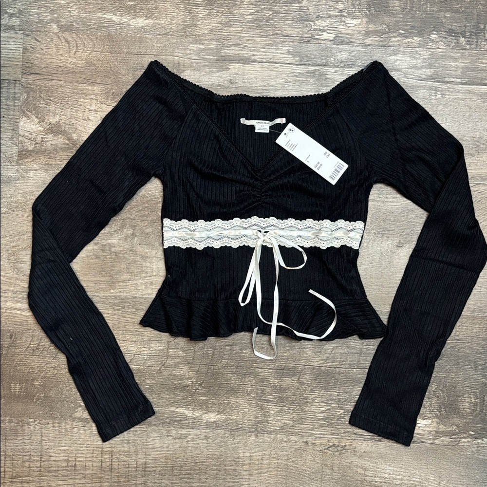 Urban Outfitters Black Ribbed Long Sleeve Top Small